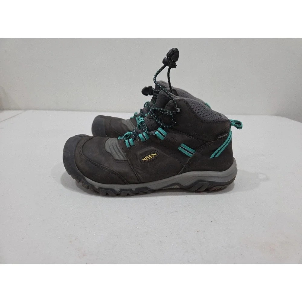 Keen Unisex Child Ridge Flex Waterproof Leather Hiking Shoe Sz 5 Gray Teal